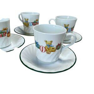 Corelle Teddy Bear Holiday Themed Cups & Saucers Set Of 4